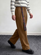 Men's Clean Fit Retro Paisley Streamer Belt Double Pleated Front Full Length Wide Leg Pant SKUL82404