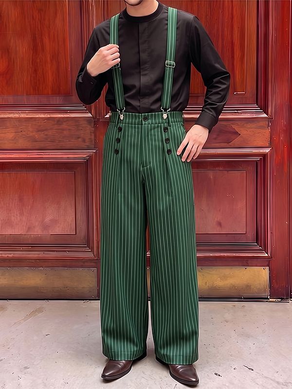 Men's Avant-Garde Victorian Pinstripe Wide-Leg Jumpsuit SKUL75693