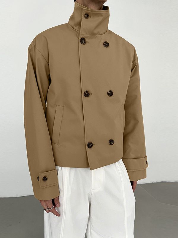 Men's Double Breasted Stand Collar Long Sleeve Jacket SKUL31504