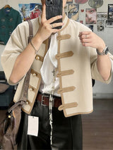 Men's New Chinese Style Contrast Piping Cropped Shirt SKUL61888