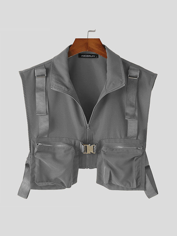 Mens Solid Color Cropped Zip-Up Waistcoat SKUK61123