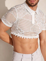 Mens Lace See Through Short Sleeve Crop Tops SKUK58191