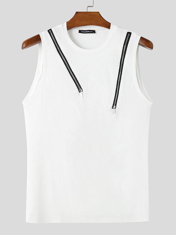 Mens Textured Zip-Up Sleeveless Tank SKUL01069