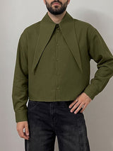 Men's High Street Early Autumn Drop Shoulder Cropped Long Sleeve Exaggerated Lapel Collar Shirt SKUL76420
