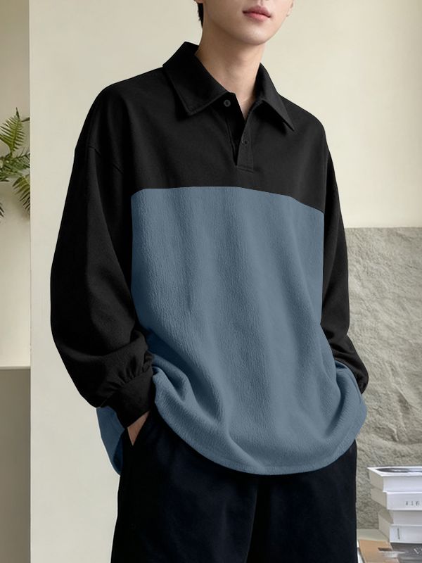 Men's Contrast Color Turn Down Collar Long Sleeve Shirt SKUL42666