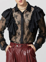 Mens Lace Sheer Long-Sleeve Shirt SKUK88249