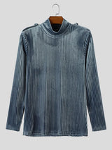 Men's Early Autumn Retro Pleated Velvet Slim Fit Long Sleeve Turtleneck T-shirt SKUL81737