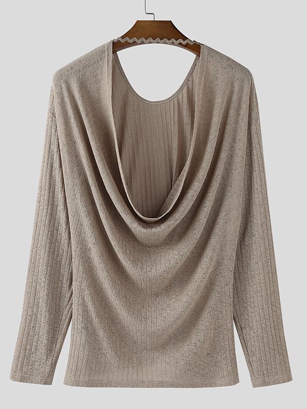 Men's Backless Textured Long Sleeve T-shirt SKUL35222