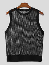 Mens Sheer Mesh Hollow-Out Crew Neck Tank SKUL18803