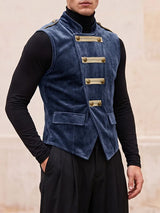 Men's Retro Aristocratic Velvet Military Hussar Waistcoat SKUL75539