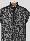 Mens Lace See Through Stand Collar Shirt SKUK58961