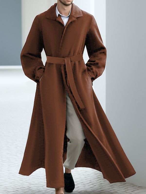 Men's Solid Waist Casual Trench Coat SKUL28416