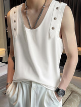 Mens Metal Button U-Neck Sleeveless Tank SKUK76534