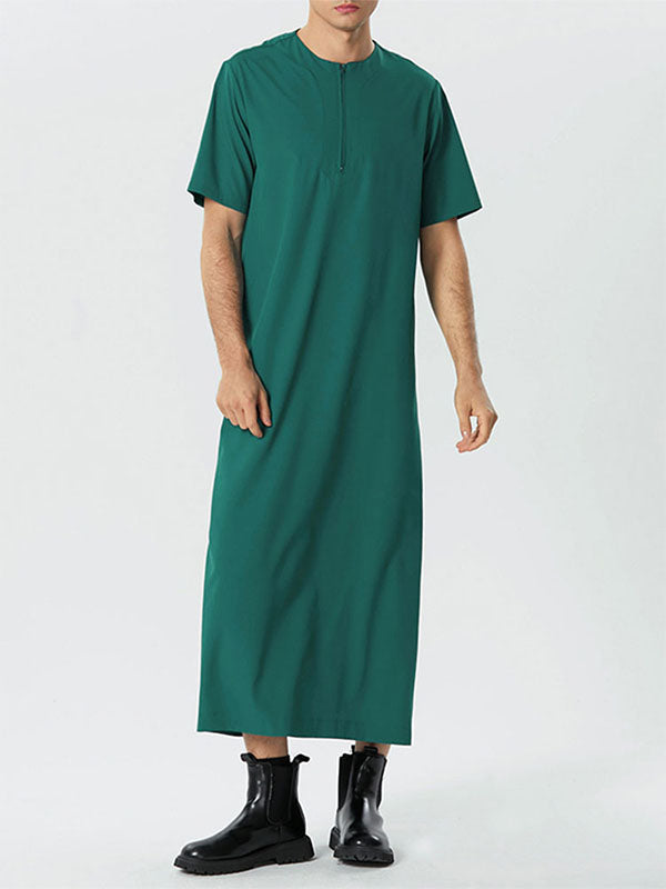 Men's Solid Color Loose Short-sleeved Robe SKUF33439