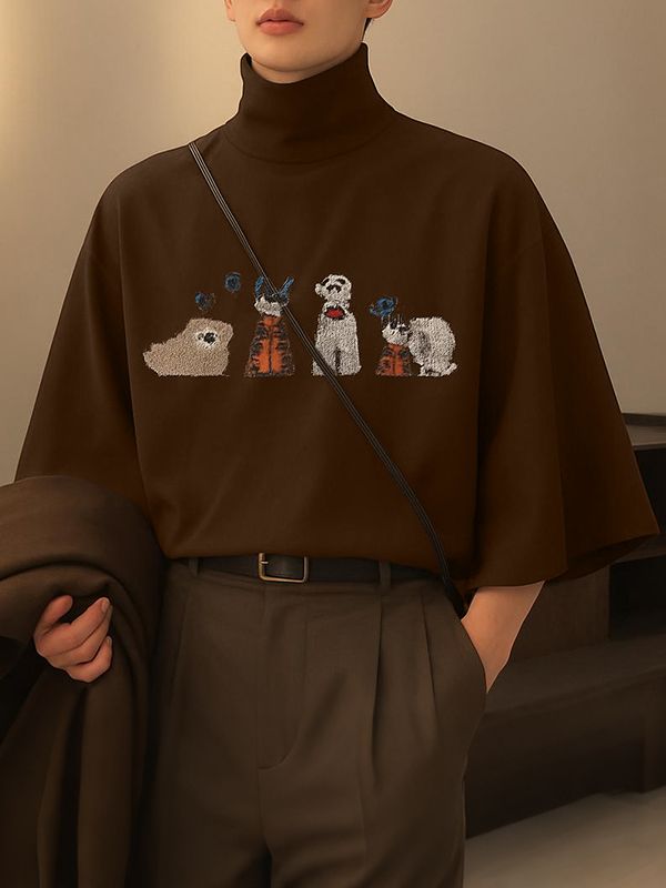 Men's Fun Embroidered High Neck T-Shirt SKUL39008