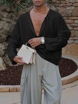 Men's Solid Color V Neck Long Sleeve T-shirt SKUL51933