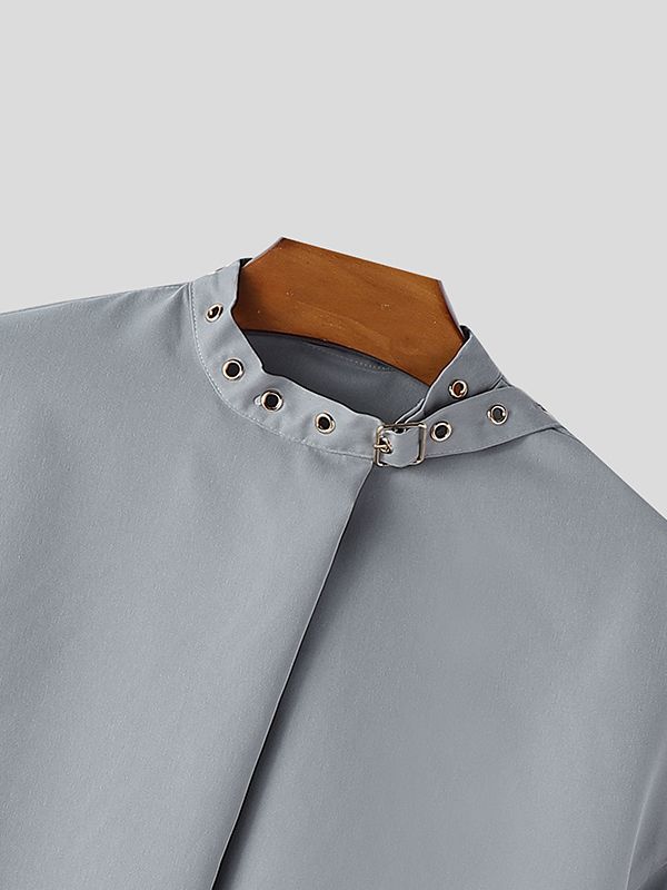 Men's Ribbon Design Eyelet Long Sleeve Shirt SKUL48630