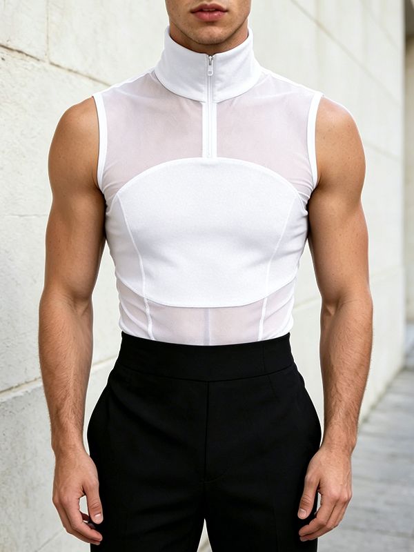 Men's Sheer Mesh Half Zip Tank SKUL63108