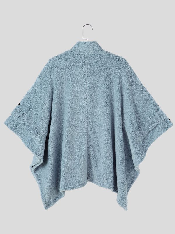 Men's Chill Relaxed Winter Travel Faux Shearling High Stand Collar Kimono Sleeve Cape SKUL84061