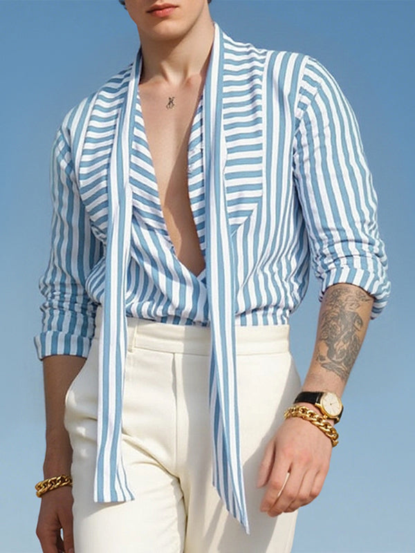 Men's Striped Tie Long Sleeve Shirt SKUL30768