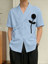Men's 3D Floral Detail Textured Short Sleeve Shirt SKUL60242