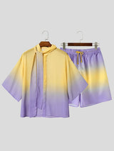 Men's Gender-Fluid Fashion Ombre Gradient Tie-Neck Flowy Shirt SKUL70455