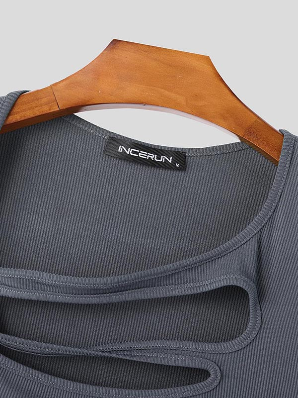 Mens Solid Color Textured Cut-Out Tank SKUL05804