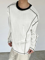 Men's Mesh Hollow Out Color Block Long Sleeve T-Shirt SKUL33866