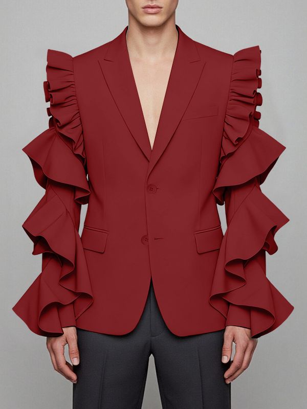 Men's Solid Color Ruffle Patchwork Casual Blazer SKUL40288