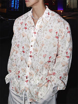 Mens Floral Print Mesh Long-Sleeve Shirt SKUL07658