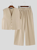 Men's Solid Color Casual Sleeveless Two Pieces Outfit SKUL22438