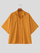 Men's Vintage Cuban Collar Pleated Front Short Sleeve Shirt SKUL71300