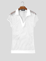 Men's Avant-Garde Deep V-Neck Full Mesh Polo Shirt SKUL63649