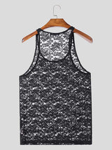 Mens Floral Print Lace Sheer Tank SKUK98888