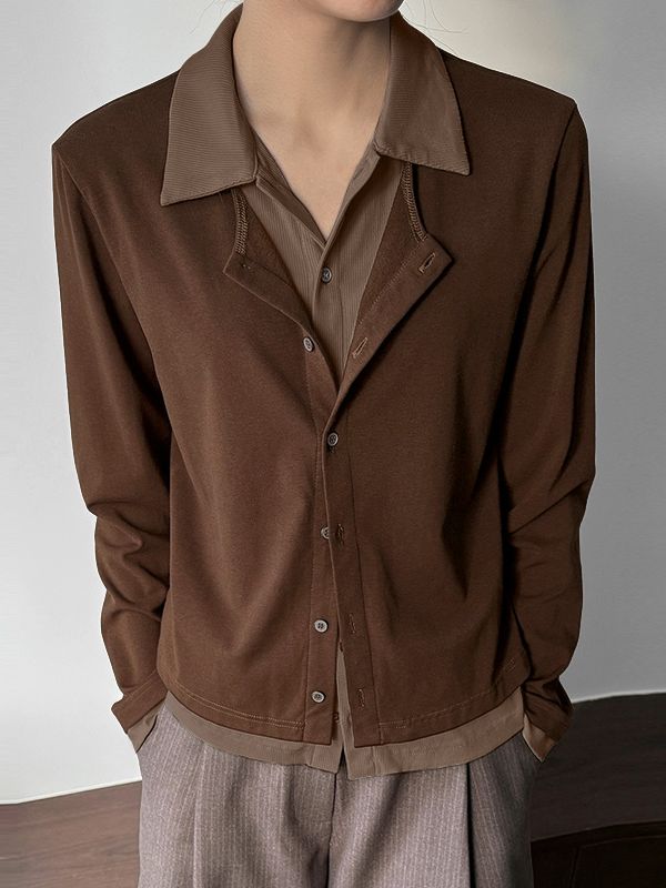 Men's Faux Two Piece Contrast Long Sleeve Cardigan SKUL50090