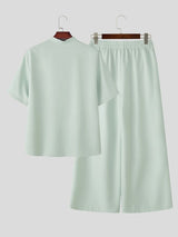 Men's Vintage Modern Chinese Mandarin Collar Solid Color Two Pieces Outfit SKUL71427