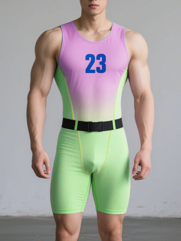 Men's Gradient Number Print Bodysuit SKUL18673