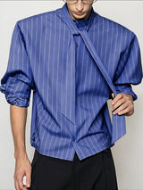 Men's Stripe Padded Shoulder Long Sleeve Shirt SKUL41547
