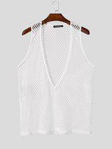 Mens Sheer Mesh Cowl Neck Hollow Tank SKUL13738