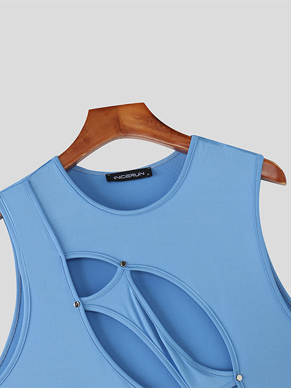 Men's Solid Color Irregular Cut Casual Tank SKUL25110