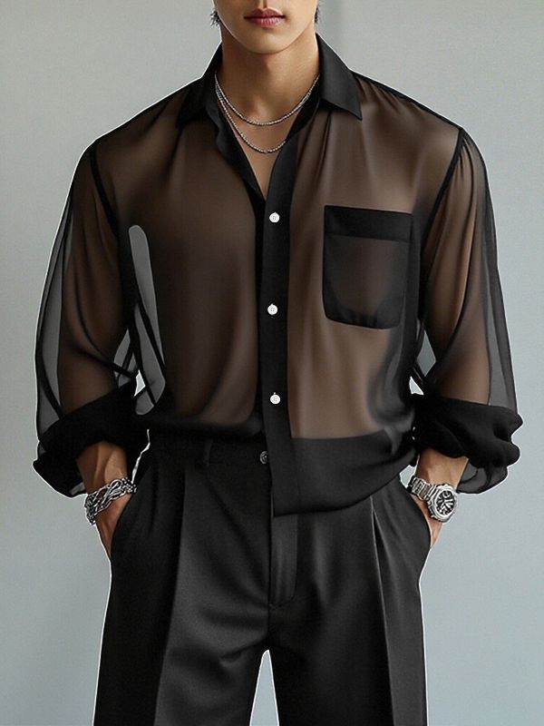 Men's Sheer Mesh Long Sleeve Shirt SKUL34055