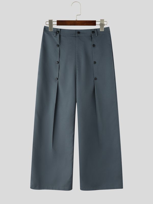 Men's Vintage Double-Breasted Button High-Waist Wide-Leg Pant SKUL72572