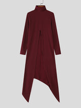 Mens Asymmetrical Slit Textured Long Sleeve T-Shirt SKUL24728