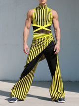 Men's Striped Colorblock Sheer Mesh Two Pieces Outfit SKUL23516