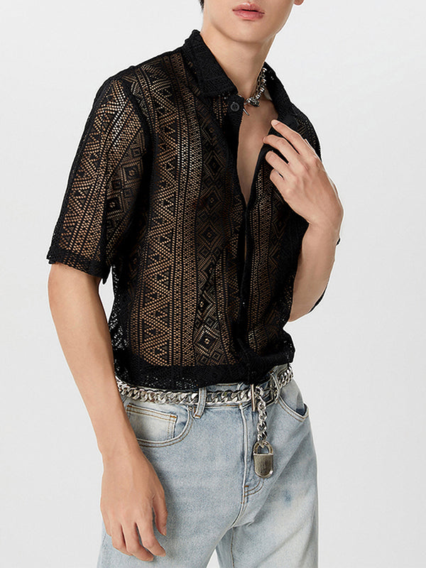 Men's Sexy Hollow Lace Loose Shirts SKUH98947