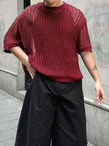 Men's Knit Hollow Out Loose Half Sleeve T-shirt SKUL54593