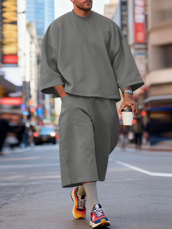 Men's Solid Color Minimalist Casual Two Pieces Outfit SKUL45297