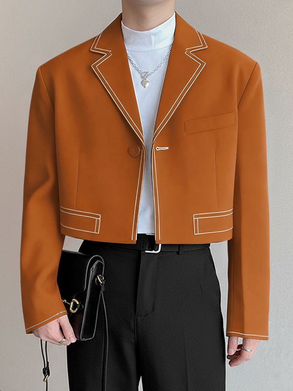 Men's Color Block Line Cropped Long Sleeve Blazer SKUL39890