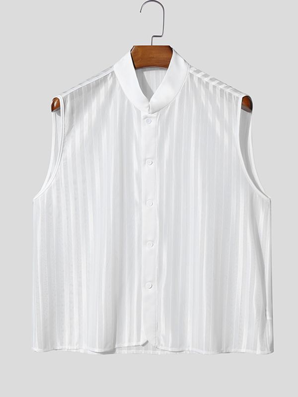 Men's Sheer Striped Stand Collar Waistcoat SKUL56529