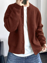Men's Solid Color Knitted Long Sleeve Cardigan SKUL34481